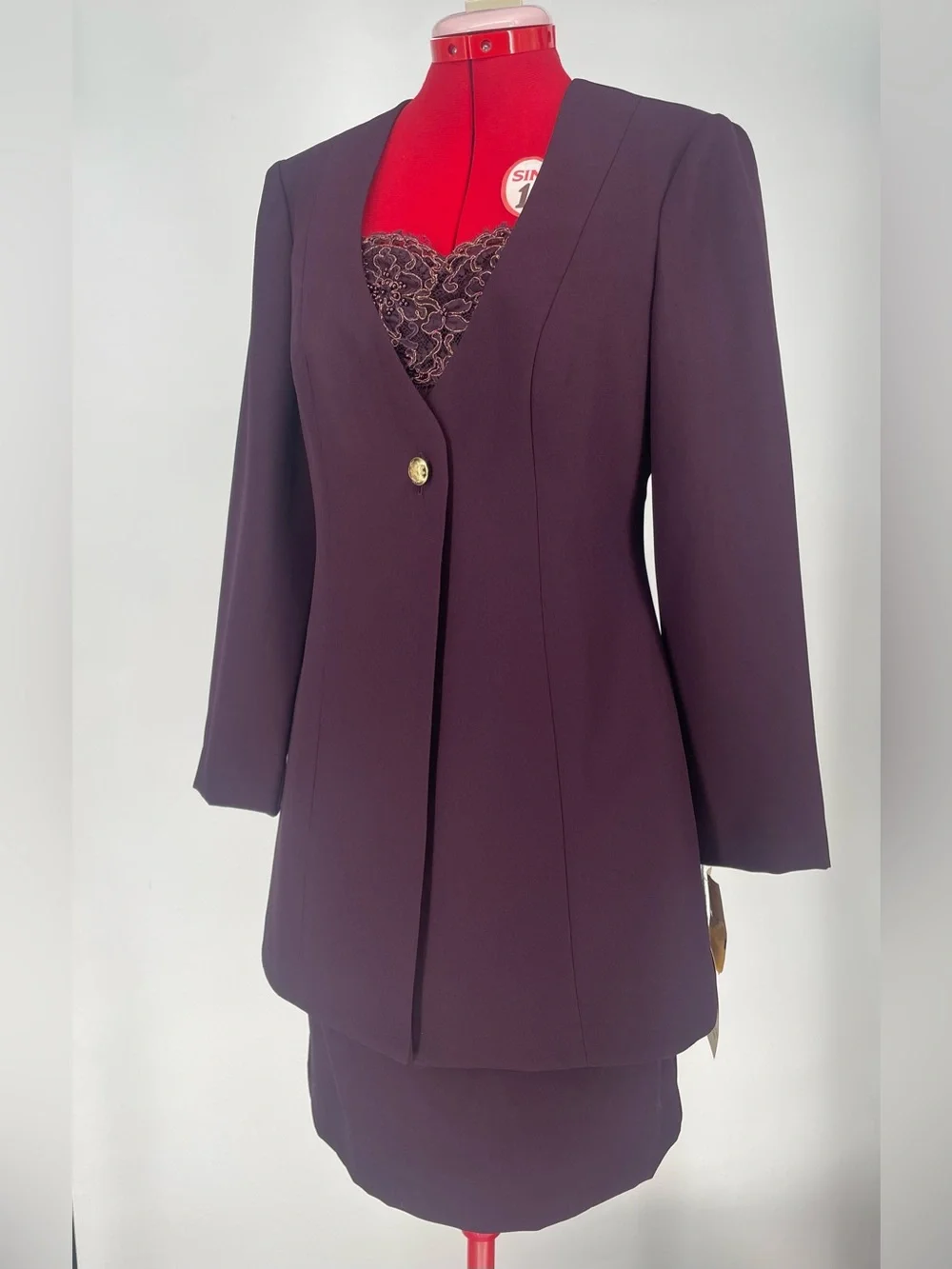 VTG 90s NWT Cachet Cohoes Aubergine 2 Piece Embellished Dress & Blazer Jacket